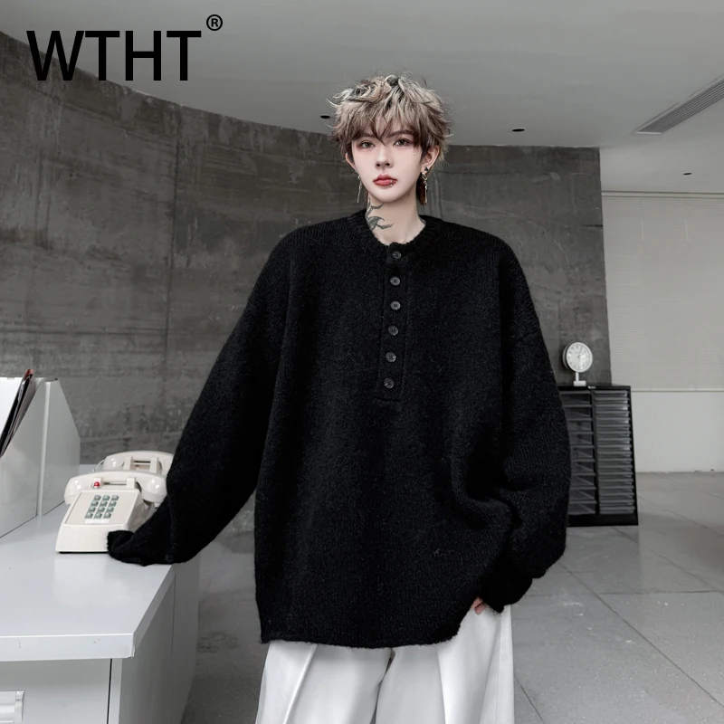 

WTHT мода 2025 осень мужской однотонный свободный повседневный свитер на пуговицах модный пуловер с круглым воротником и длинными рукавами мужской 2A1882