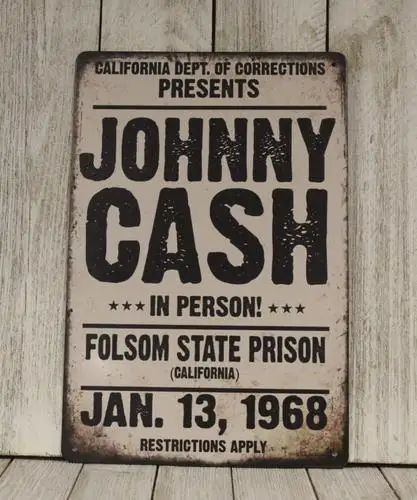 Johnny Cash Live in Concert Poster Tin Metal Sign Folsom Prison Vintage Style