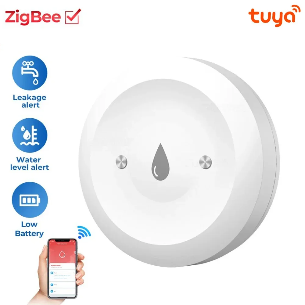 tuya inteligente zigbee sensor de agua inundacao detector vazamento de agua alarme app monitoramento remoto google assistente vida inteligente zigbee2mqtt 01