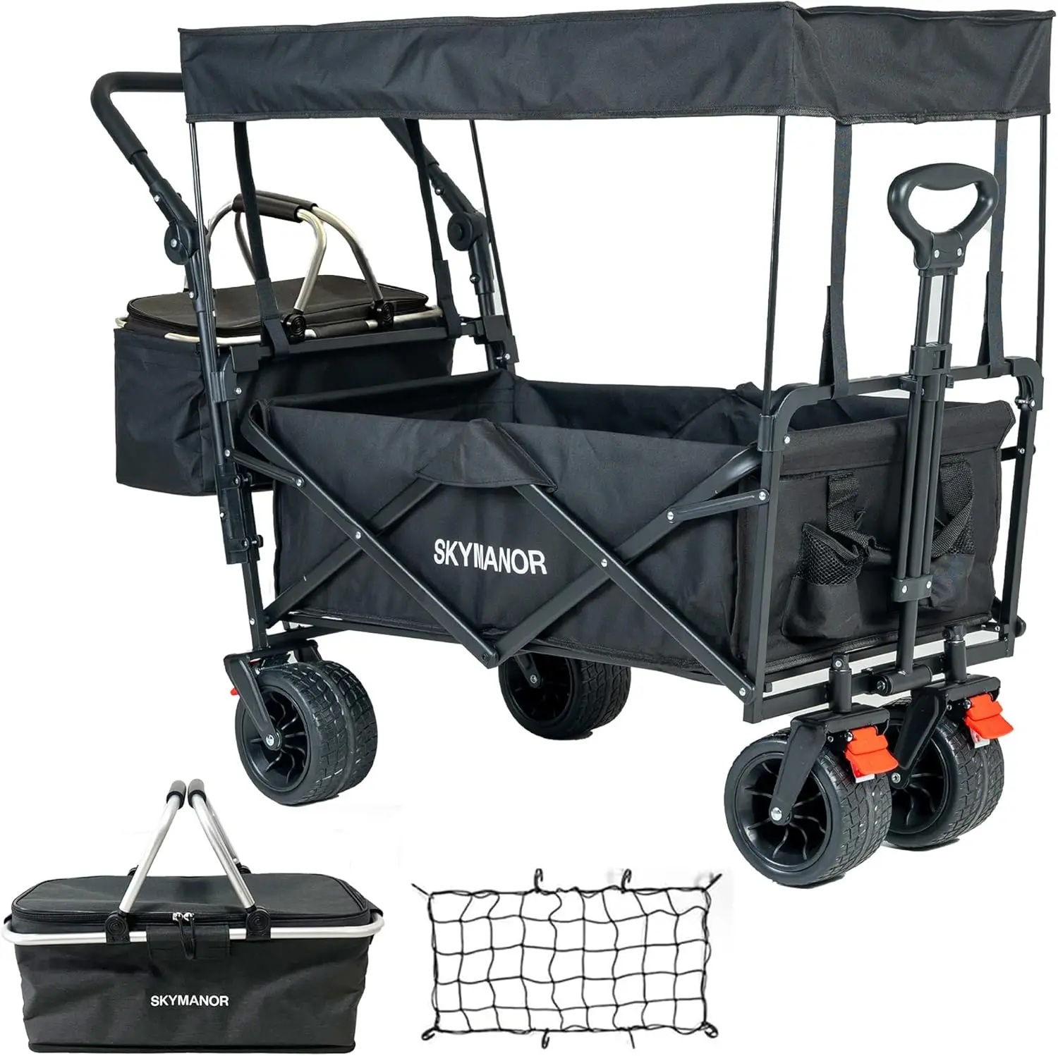 

Collapsible Wagon Folding Garden Cart with Removable Canopy Utility Heavy Duty Wagon Cart with All-Terrain Wheel Storage Brake f