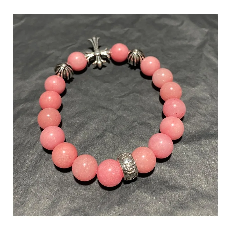 

Новый модный универсальный женский браслет с подвеской в виде креста из розового ореха, металлическими элементами и бусинами ручной работы
