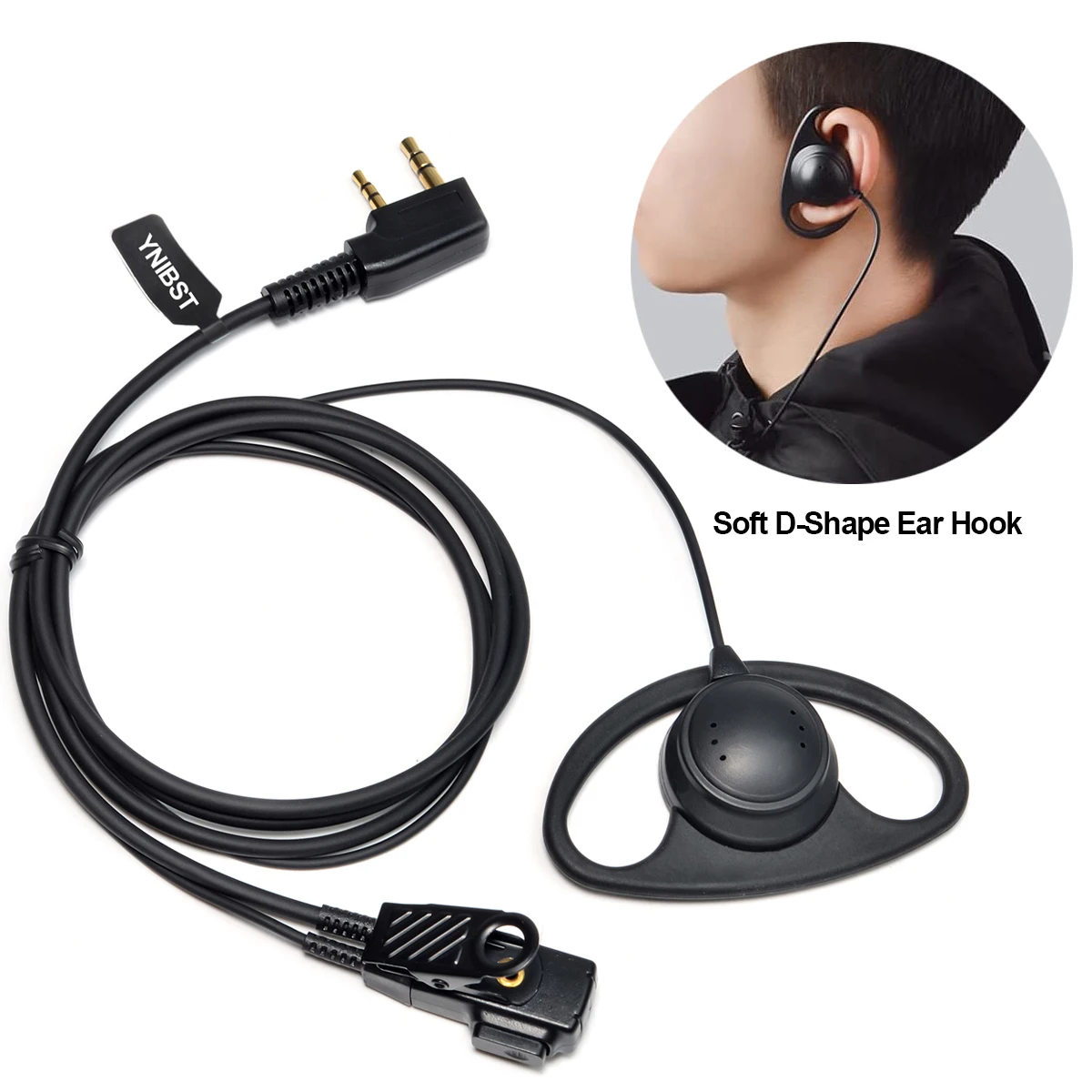 D-Shape Walkie Talkie Earpiece,2-pin Two Way Radio Headset with PTT Mic for Kenwood Retevis Quansheng Baofeng UV-K58 UV-5R UV-82