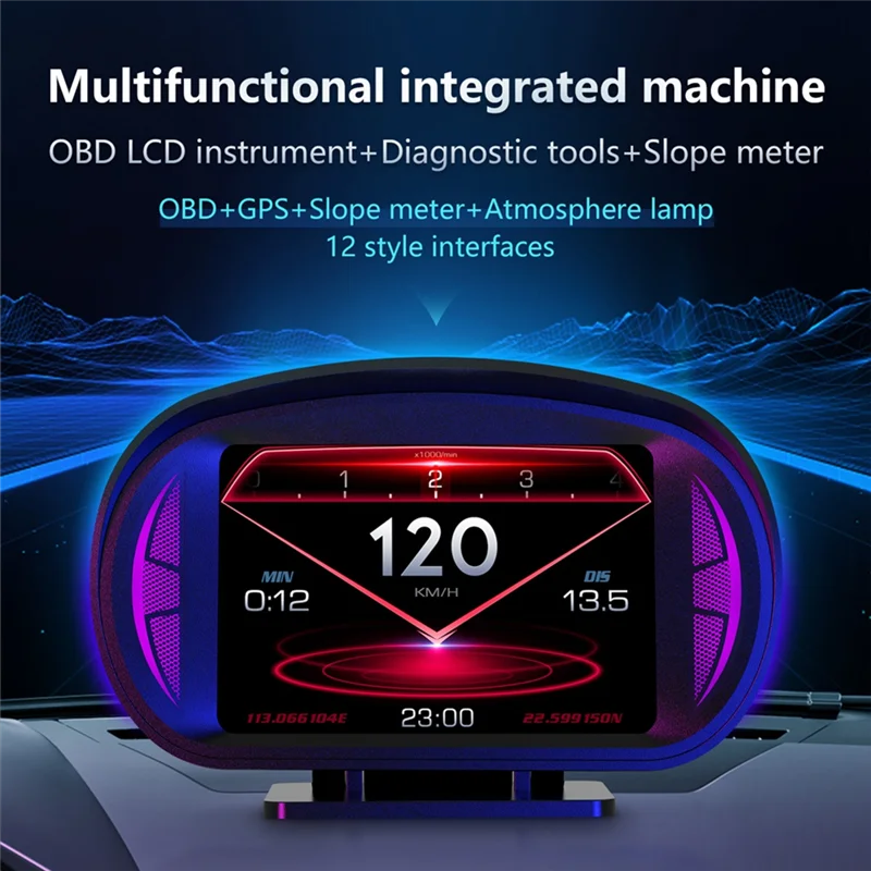 

Durable P2 Car HUD Head-Up Display OBD GPS Vehicle Speed and Gradient Meter Water Temperature and Fuel Consumption
