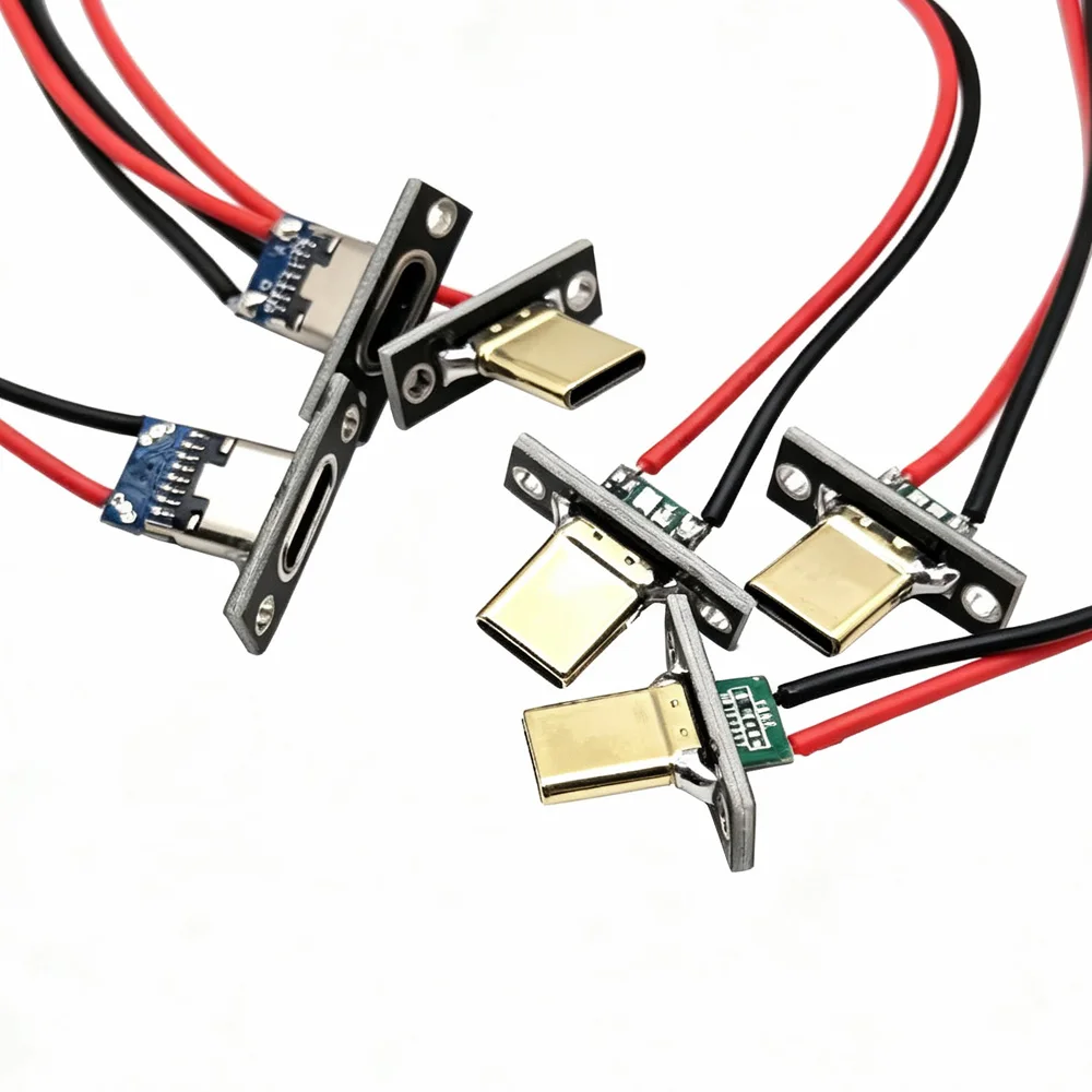 USB Jack 3.1 Type-C 2P 4P Male to Female Connector Jack Data Charging Port Small Electrical Charging Base with Fixing Plate