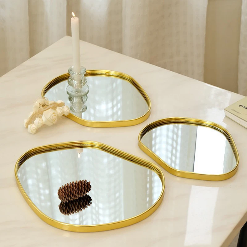 Vassoio per specchio in vetro metallizzato di lusso nordico leggero Vassoio per gioielli e cosmetici Vassoio per accessori pregiati per soggiorno