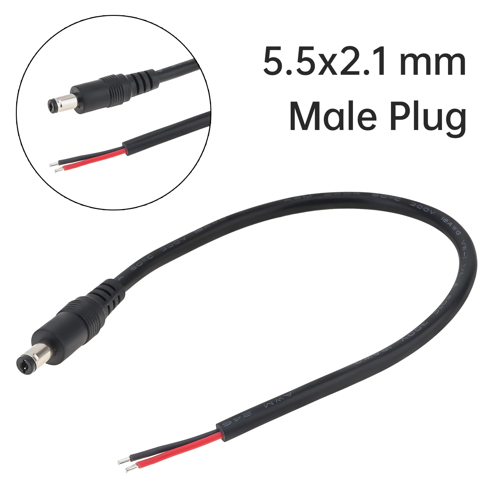 5.5 x 2.1mm Male/Female Plug Cable 18 AWG DC Power Pigtail Cable Jack for CCTV Security Camera Connector Tail Extension