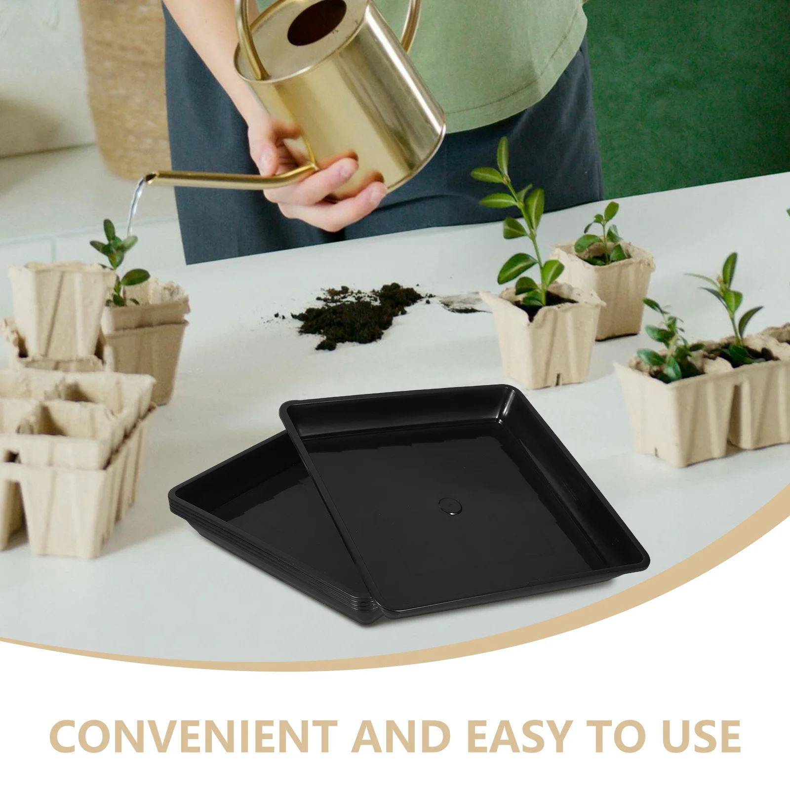 Kwadratowa taca ogrodowa, ozdobna, funkcjonalna podstawa pod doniczki, kwadratowa taca do podlewania, wytrzymały plastik, do użytku na zewnątrz i wewnątrz.