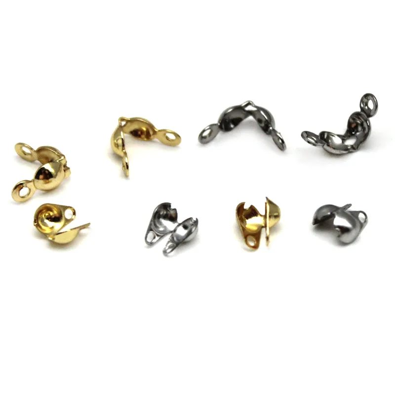 100pcs Stainless Steel Ball Bead Chain Connector Clasp Gold Crimp End Beads Caps For Bracelet Necklace Chains DIY Jewelry Making