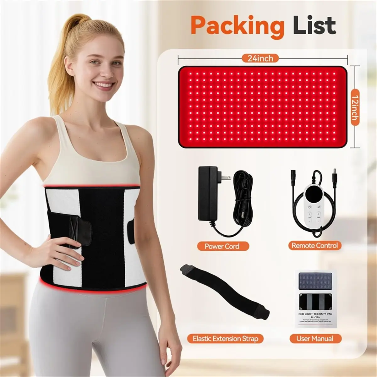 Doings LED Red Light Therapy Mat 242 LED Beads 660&850 Nm Pad Near Infrared Red Light Therapy Wrap Belt EU Plug