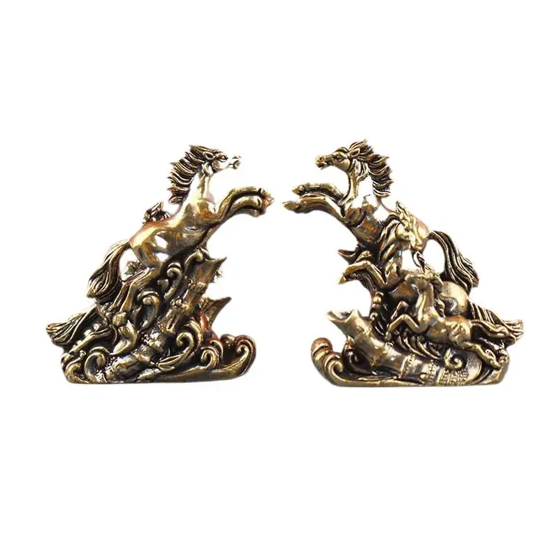 Solid Brass Galloping Horses Statue - Feng Shui Chinese Figurine, Retro Desktop Office Decor & Collectible Art Ornament Vintage