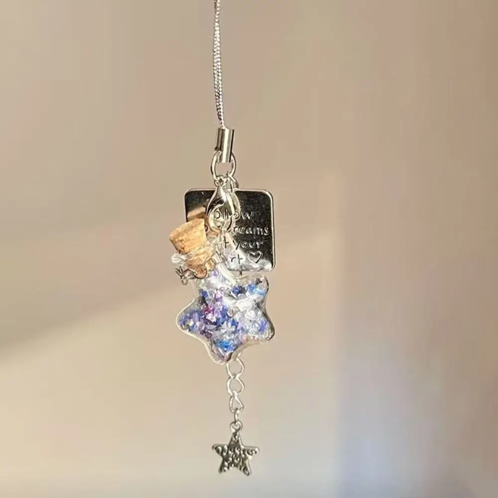 Star Wishing Bottle Wind Chime Pendant Bag Decorative Couple Gifts Transparent Keychain Phone Straps Anti-Loss
