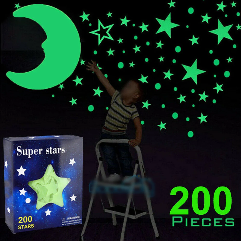 Set Moon Stickers Luminous Star Moon Stickers 1set Attachments Birthday Ceiling Decor Ceiling decor Home Decor