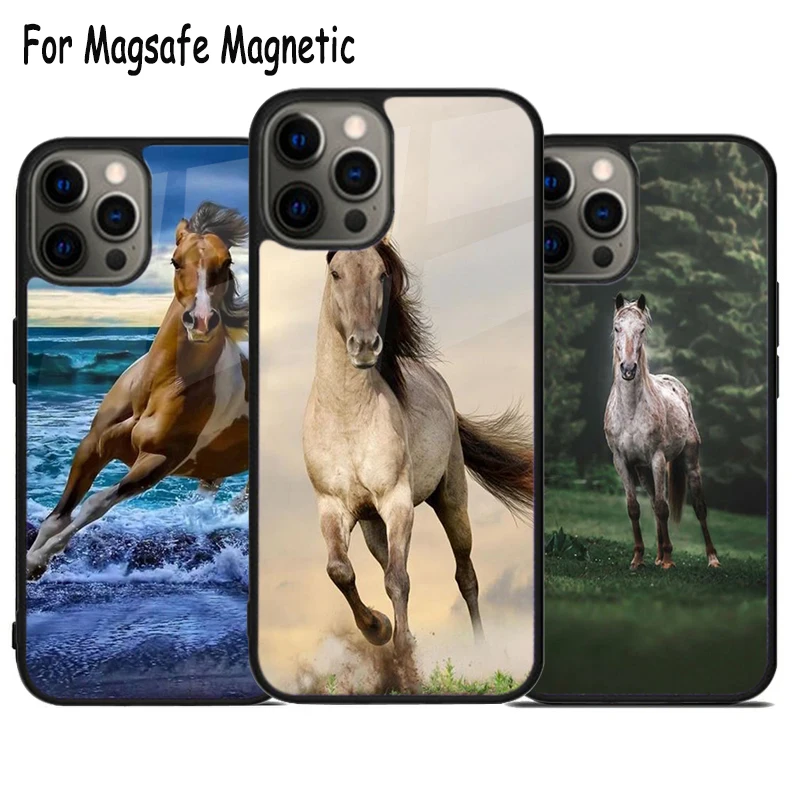 Galloping Horse Wireless Charge Magsafe Phone Case For iPhone 15 16 14 13 11 12 Pro Max Plus Magnetic Bumper Cover