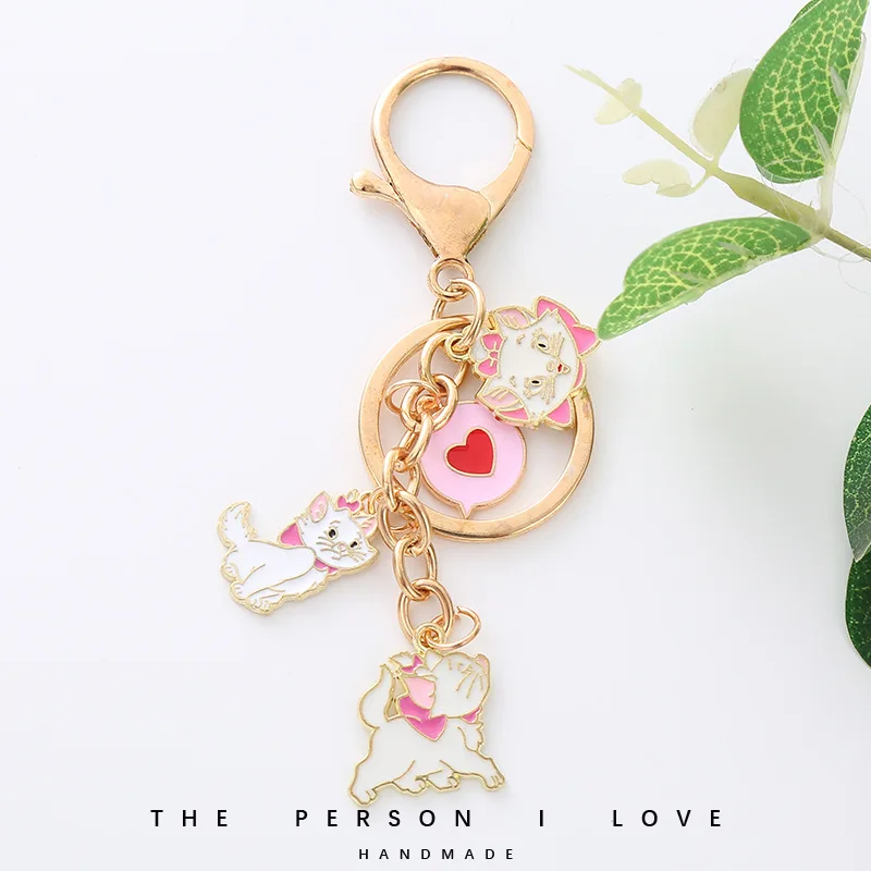 Enamel Marie Cat Keychain Cute Anime The Aristocats Figure Keyring Kawaii Kid\'s Schoolbag Airpods Pendant Toy Gift for Friends