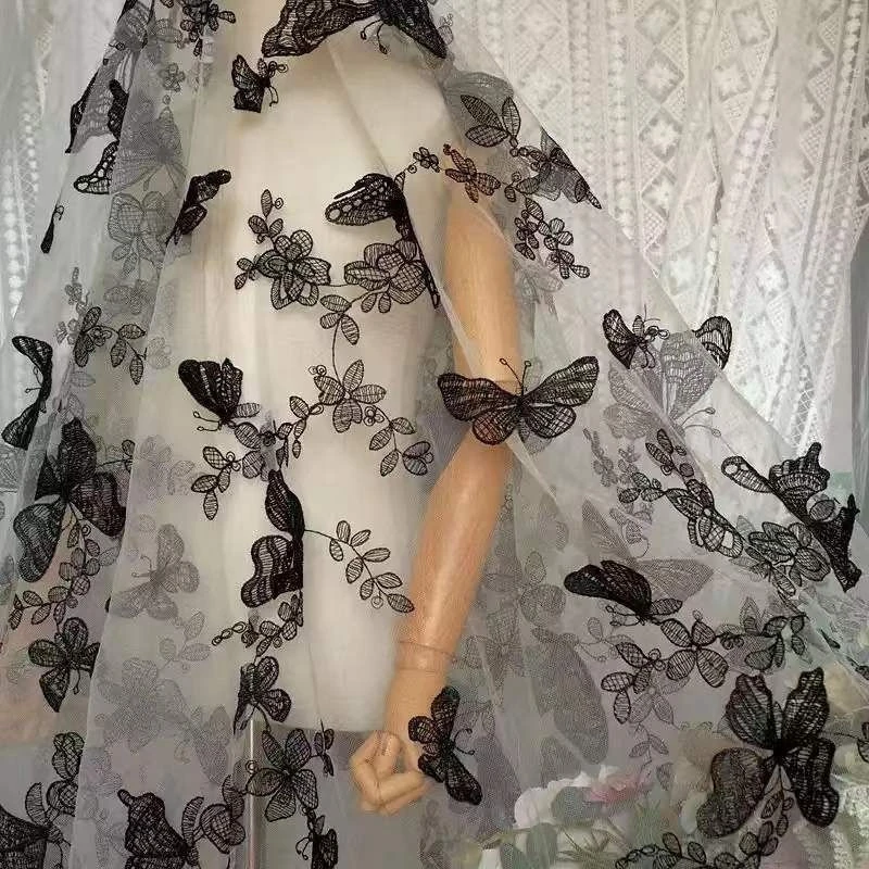 Butterfly Lace Fabric DIY High Set women\'s Fabric Wedding Gauze Skirt Fabric Handmade Doll Clothing Accessories 130 cm Wide