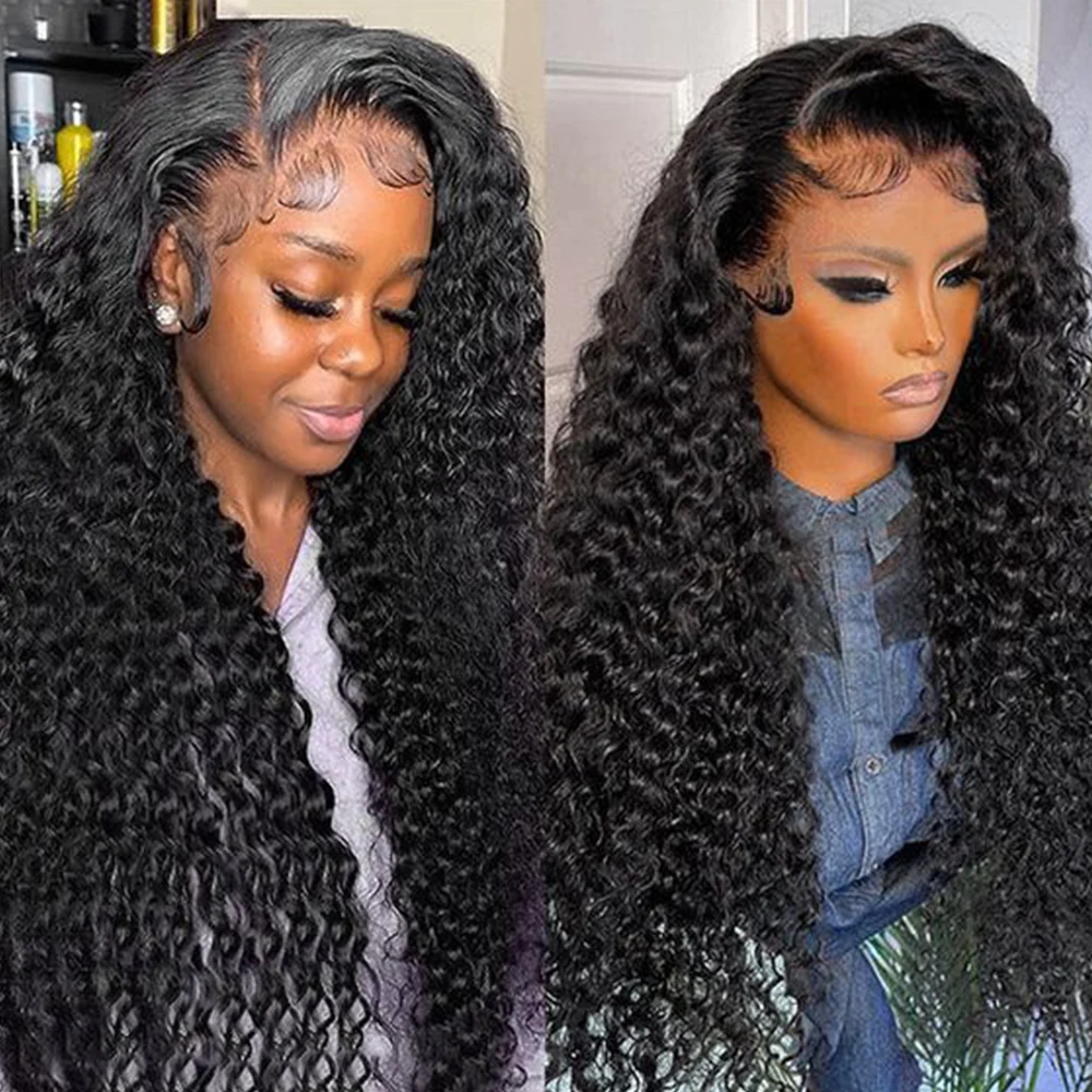 Perruque Lace Front Wig sans colle crépue bouclée noire naturelle, cheveux de bébé préplumés, densité 180%, 26 pouces de long, température de chaleur, 03/Cosplay