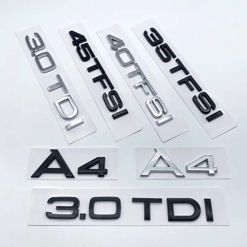 3D Letters Numbers 40TFSI 45TFSI 50TFSI 3.0TDI Emblem for Audi A4 Car Trunk Lid Nameplate Badge Logo Sticker Chrome Glossy Black