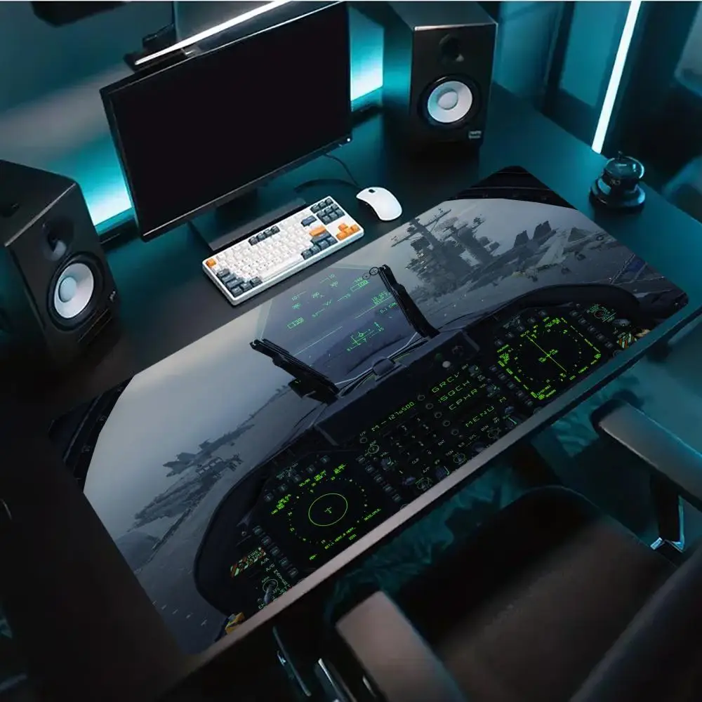 Jet Cockpit Warship Extended Gaming Mouse Pad Anti-slip Desk Mat Stitched Edge Aesthetic Decor for PC Gamer Office Laptop