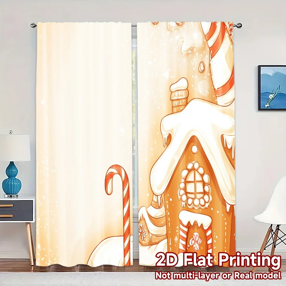 2pcs,Curtains Candy Cane Gingerbread House Frosting (3) Chic Curtains&Window Treatment Polyester Easy Install Curtains Versatile