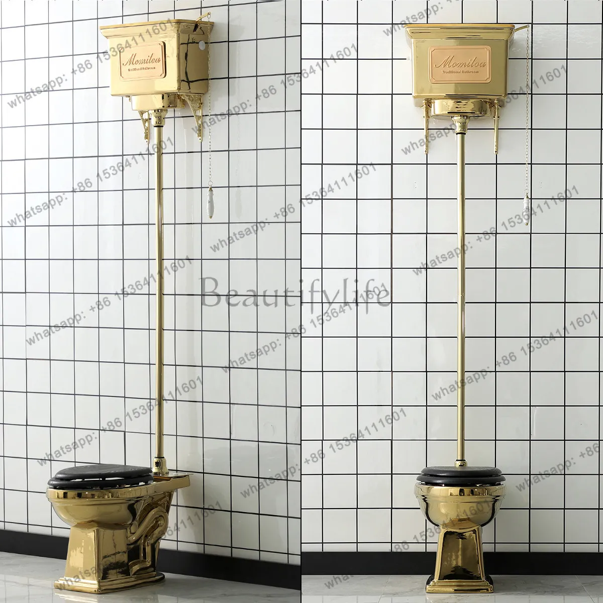 French retro industrial wind LOFT electroplated local tyrant gold toilet high water tank tie rod