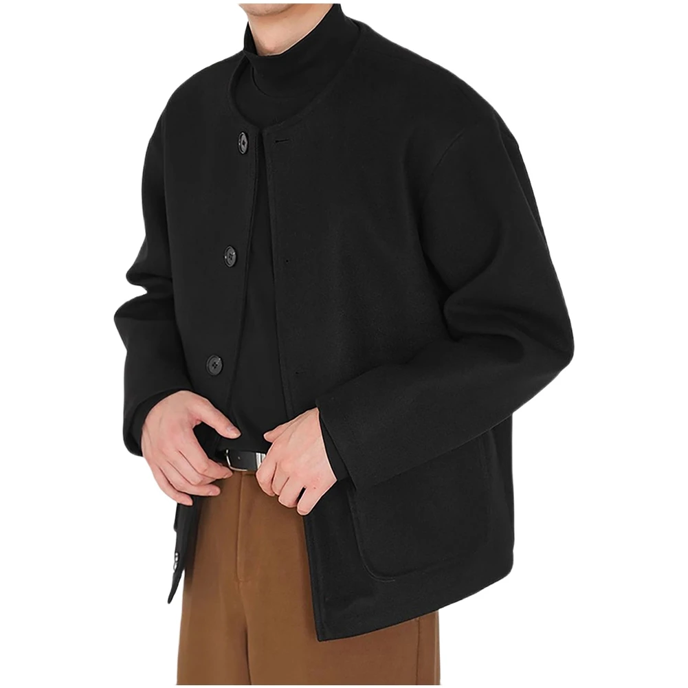 

Men's No Collar Lightweight Casual Loose Jacket Korean Style Cardigan Outerwear Coat for Daily and Outdoor Use
