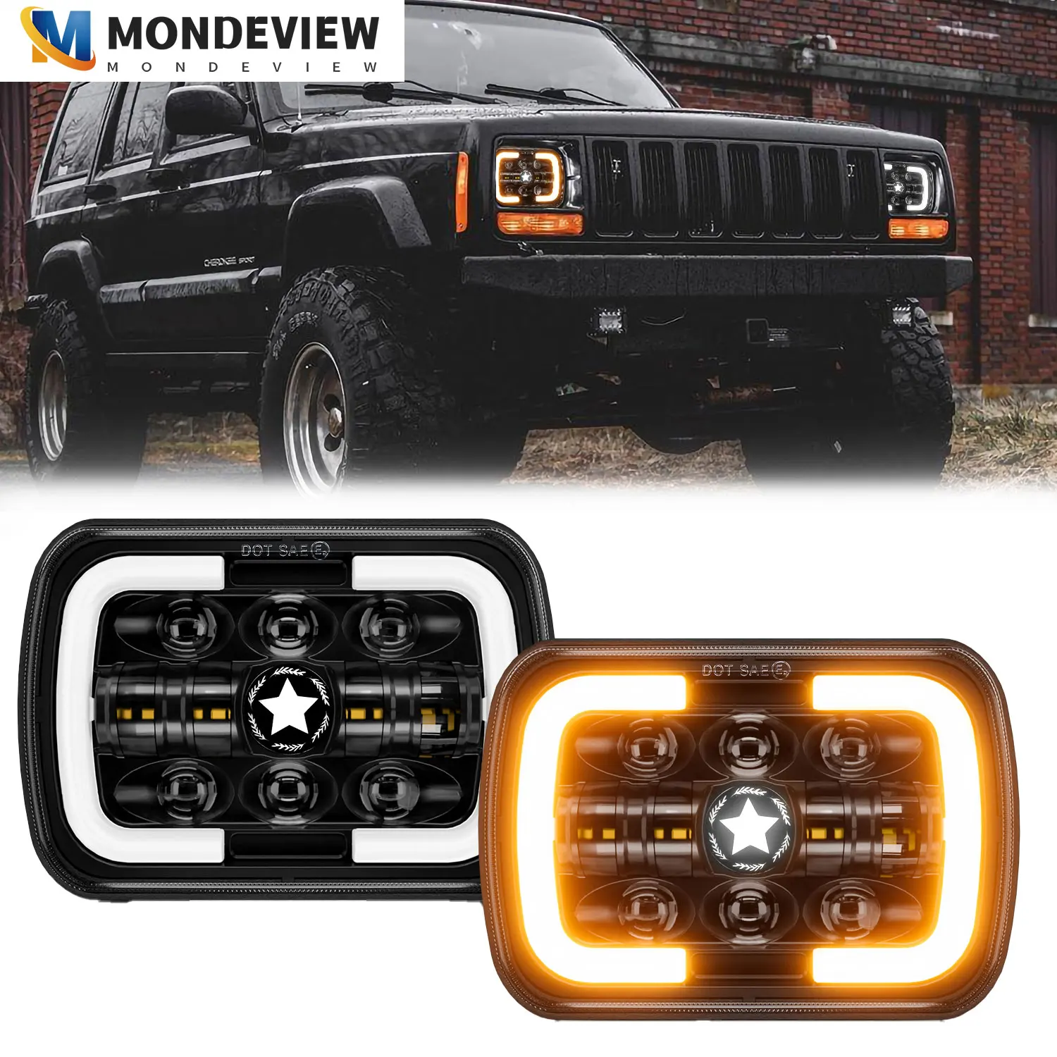 

MONDEVIEW H4 7-inch Wrangler headlights 6000K white 280W high-power 38000LM high brightness car daytime running lights