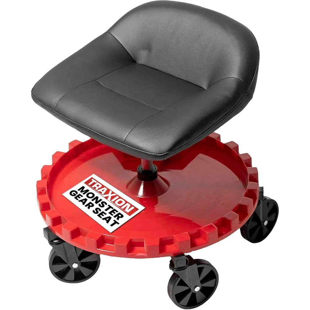 ヘビーデューティー400ポンド耐荷重Traxion 2-230モンスターローリングメカニックチェア、パッド入りシート付き、車輪付きガレージショップチェア、ツールトレイ付き