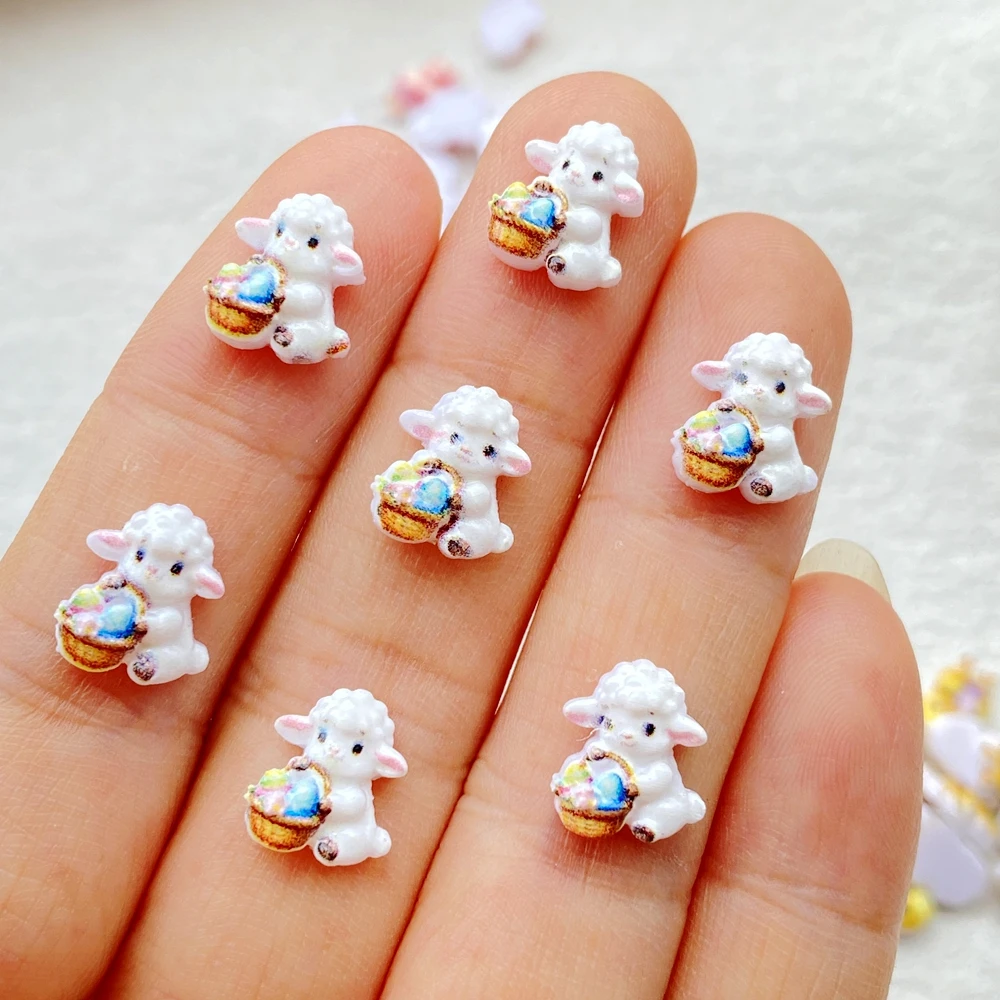 50 Stück niedliche Mini-Cartoon-Figuren aus Kunstharz: Enten, Kaninchen, Schafe, Hühner – Kunstnägel mit flacher Rückseite für DIY-Scrapbook-Dekoration und Schmuck – Detail 5