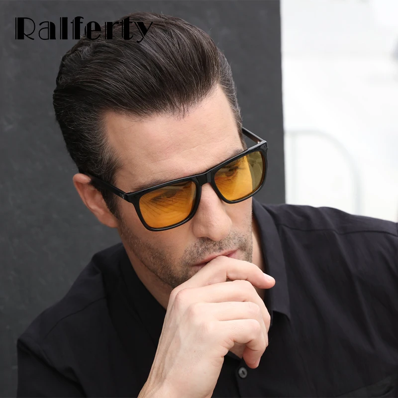 Ralferty Night Vision Glasses Male Anti-glare Polarized Sunglasses Men Women Driving Glasses Yellow Driver Eyewear Square K7031