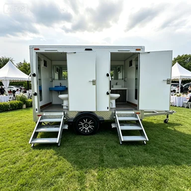 Premium 2 Compartments Single Axle Towable Mobile Restroom Trailer With Toilet Sink Aluminum Steps For Wedding Construction Site