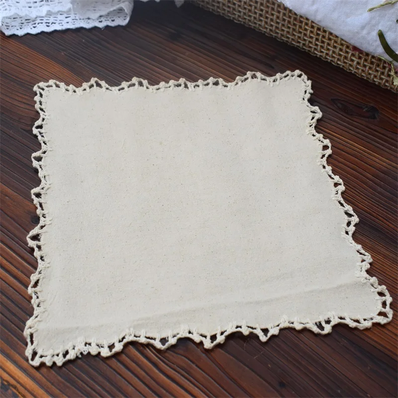 12PCS Pastoral Cotton and Linen Handmade Crochet Flower Tray Mat Square napkins Handkerchief