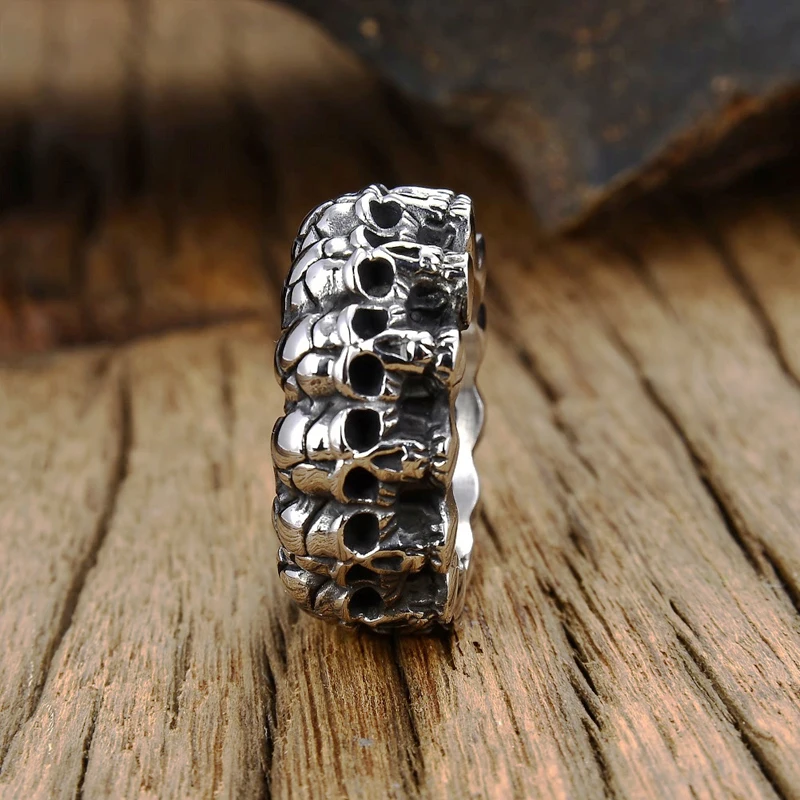 Vintage Skull Men\'s Ring Big Large Solid Pave Skeleton Design Round Gothic Punk Skull Ring For Men Hip Hop Ring Gift for Him