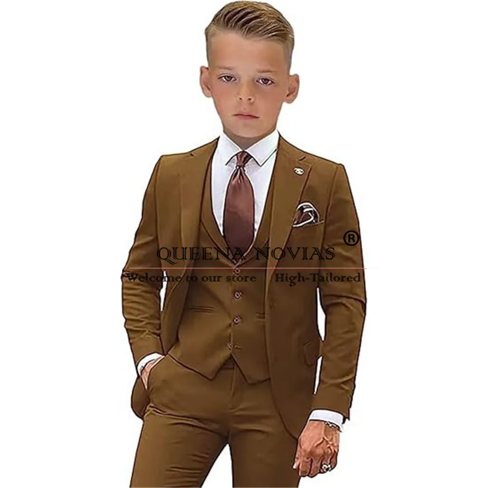 Classic Black Boy Suits For Wedding giacca monopetto gilet pantaloni 3 pezzi moda maschile banchetto bambini smoking abbigliamento per bambini