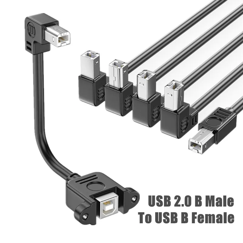 USB 2.0 B Male To USB B Female Printer Panel Mount Left /Up/Down/Right Angle 90 Degree USB Type B Extension Cable Screw Hole