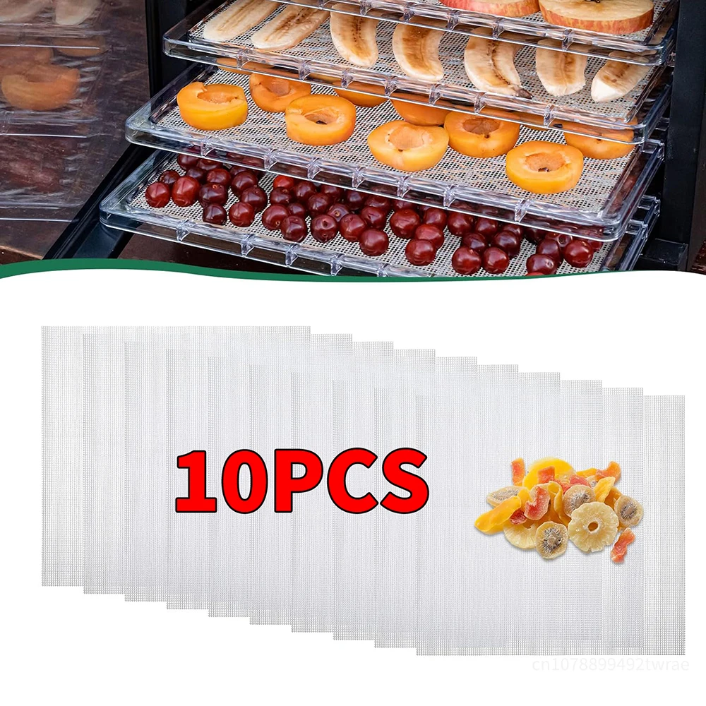 10Pcs Silicone Dehydrator Sheets 15.7x15.7 Inch Premium Non-Stick Mesh Mat Fruit Food Dehydrator Reusable Dehydrator Tray Liners