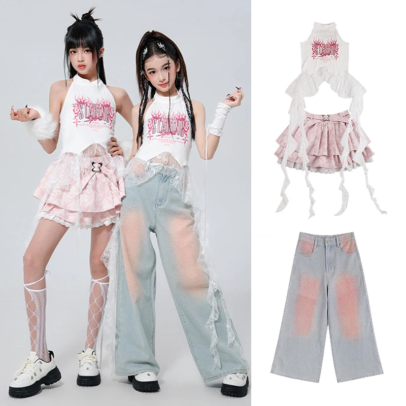 

Jazz Dance Clothes Girl Group K-pop Stage Festival Party Outfits Kids Runway Performance Costume Hip Hop Competition Set XH2795