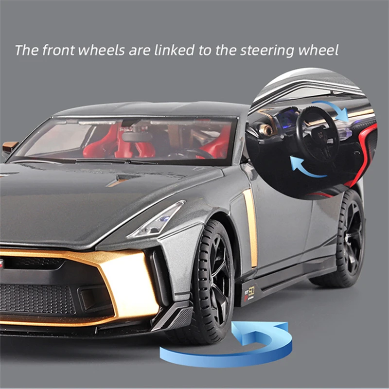 1:18 Niaasn GT-R GTR 50 Alloy Sports Car Model Diecast Metal Toy Racing Model High Simulation Sound and Light Childrens Toy Gift