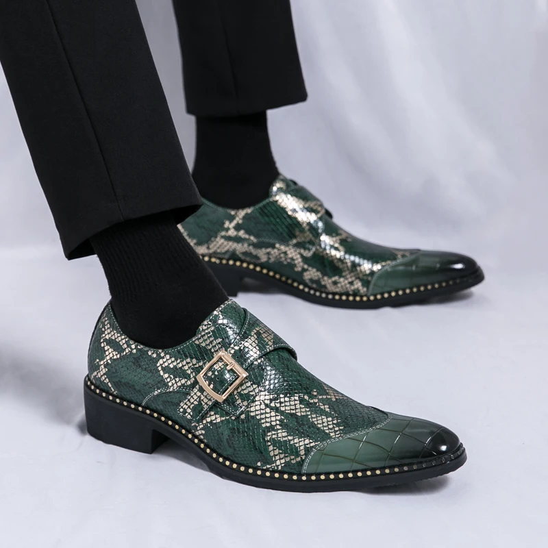 New Men Fashionable Formal Shoes PU Black Green Side Buckle Casual Business Loafers Designer Barber Shoes Size 38-46 Men Shoes