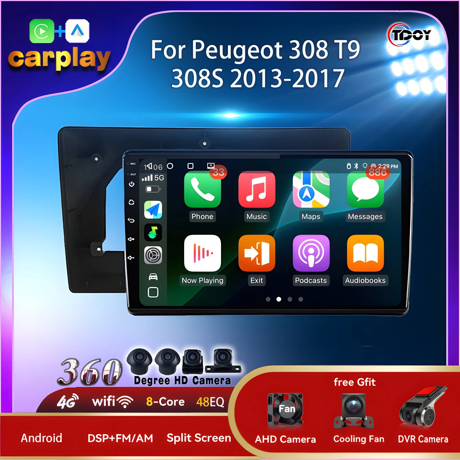 

Autoradio For Peugeot 308 T9 308S 2013-2017 Carplay Android Auto Wireless Car Radio Video Multimedia Automotive Audio Car Stereo