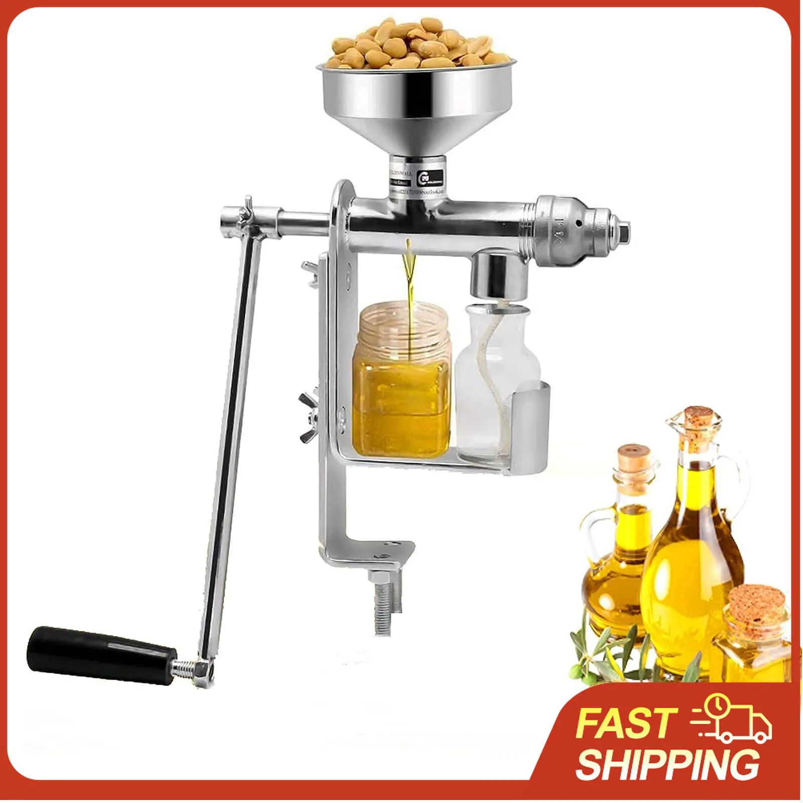 Stainless Steel Manual Oil Press Machine for Home, Cold/Hot Press Nuts Seeds, Easy Clean No Electricity