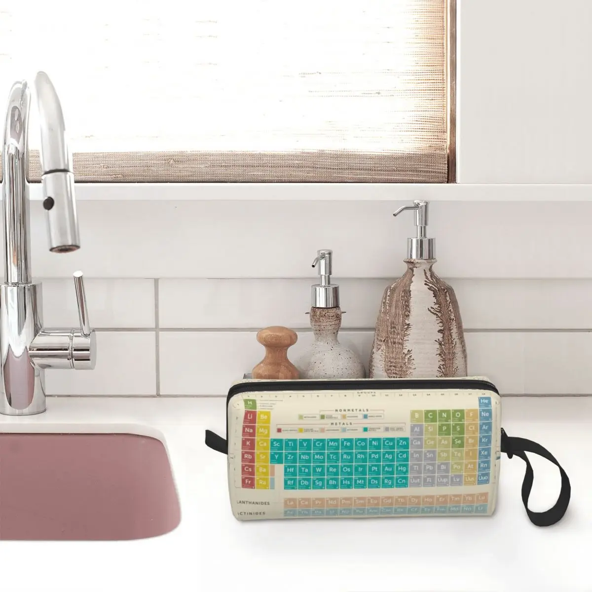 Elements borsa per il trucco della tavola periodica per le donne organizzatore cosmetico da viaggio borse da toilette per la conservazione chimica