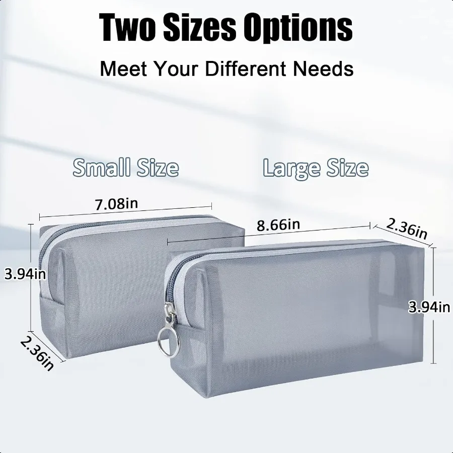 Aosbos Groot potloodetui Esthetisch etui Doorzichtige pennenbakje Mesh potloodzakken met ritssluiting Penetui Penopbergzakje Grijs