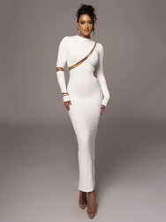 Mozision Turtleneck Long Sleeve Bodycon Maxi Dress For Women Autumn New Patchwork Hollow Out Club Party Sexy Long Dress Vestidos
