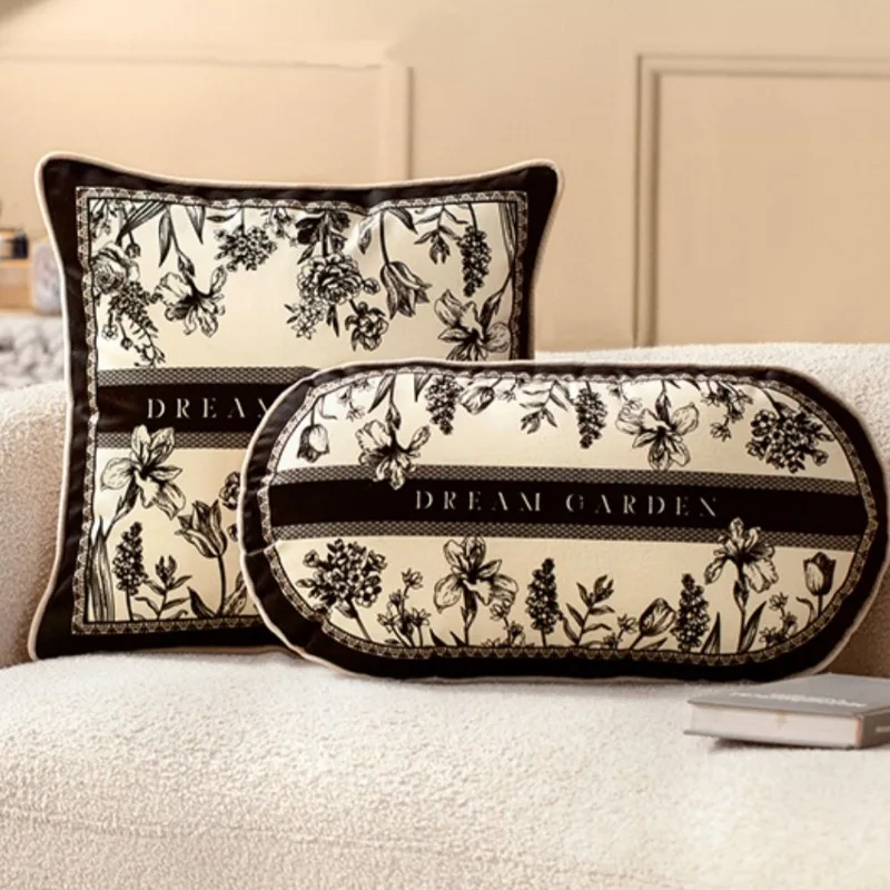 French Flora Pillows Dream Garden Black Ivory Cushion Decorative Pillow For Sofa Luxury Living Room Home Deocoration 45X45 30x55