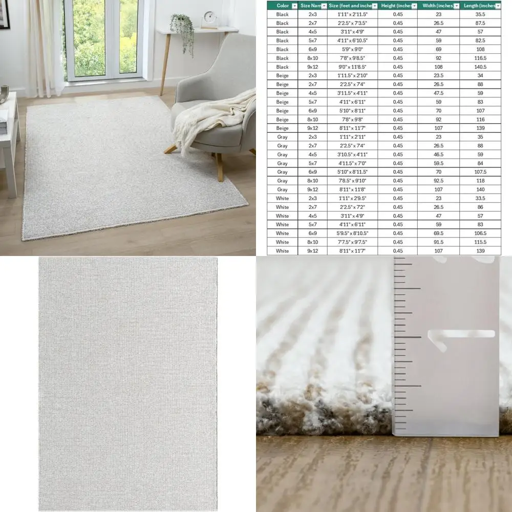 

Two-Tone Beige and White 5x7 Area Rug, Indoor Stain-Resistant Fringed Carpet