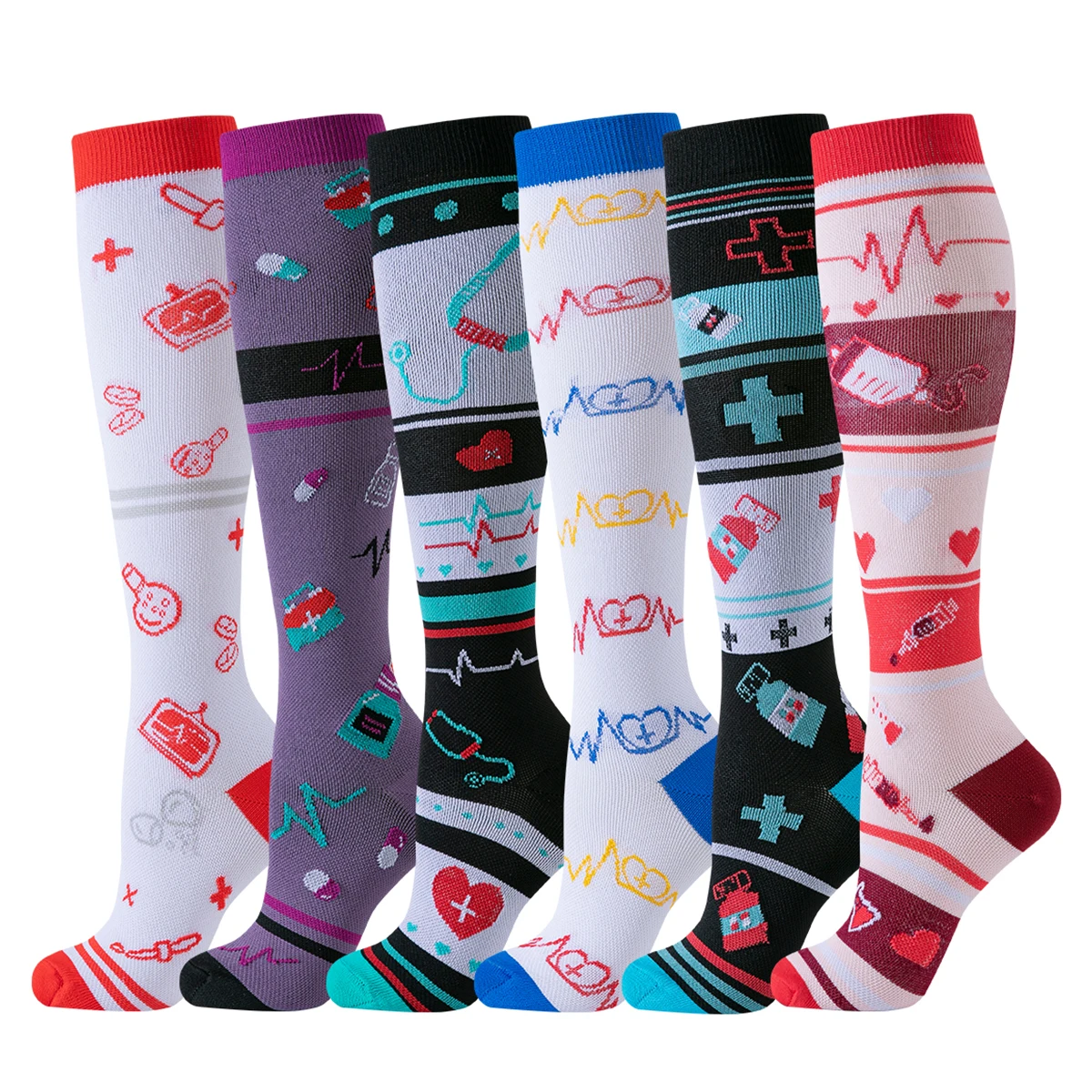 

6 Pairs Nurse Compression Socks Doctor Compression Socks dentist Sport Ladies Lady Women Running