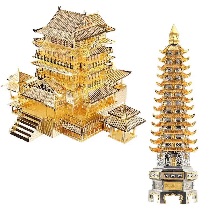 Piececool 3D Adult Metal Puzzle,Tengwang Pavilion Metal Model Kit, DIY Craft Brain teaser 3D STEM Toy Gift, suitable for young m