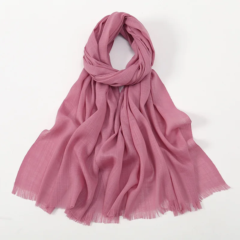 Temperament Versatile New Bamboo Cotton Monochrome Solid Color Fringed Beard Scarf Bag Head Sun Protection Breathable Shawl