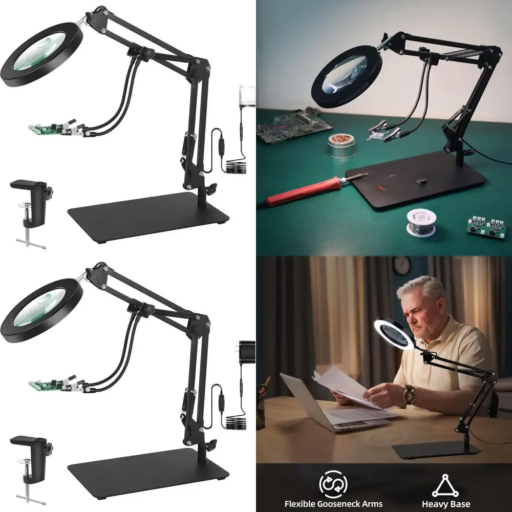 

3-in-1 Adjustable Gooseneck Stand with 10x & 5x LED Magnifier, Dimmable Light for Desk, Workbench, and Hobby Crafting