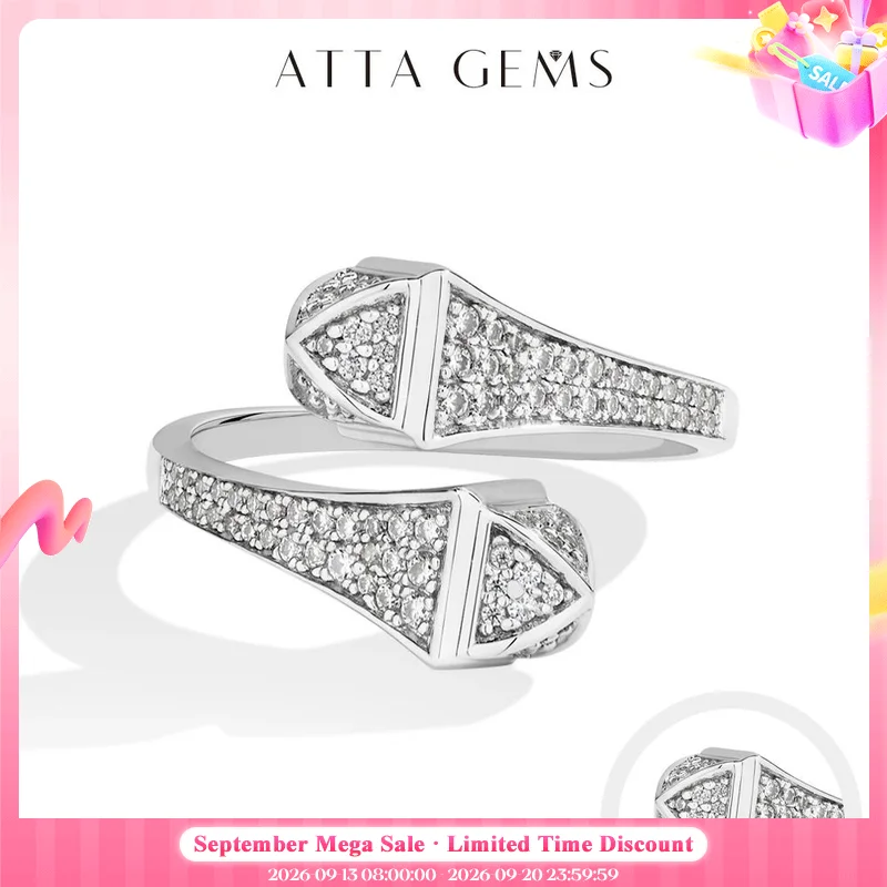 ATTAGEMS Double Snake S925 Silver Moissanite Rings Women Men Lab Diamond Adjustable Ring 18KGold Plated Luxury Jewelry for Party